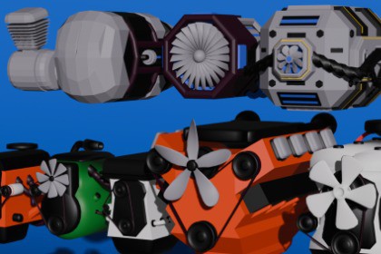 Low-poly engines: Electric_motor, Motorcycle_engine, Petrol_engine.