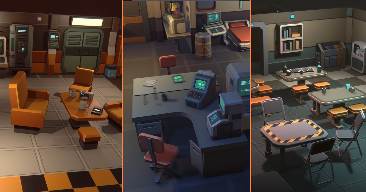 Sci-Fi Low Poly Interior Bundle: Expanded Colony (3-in-1) | Cosmic ...