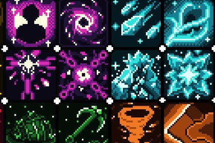 150 pixel art skill icon across 6 classes