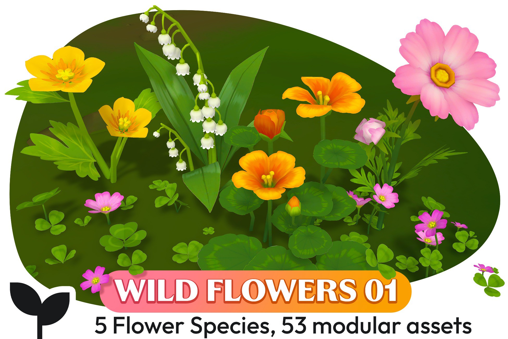 Flower Mask Unity Wild Flowers 01 | 3D Flowers | Unity Asset Store
