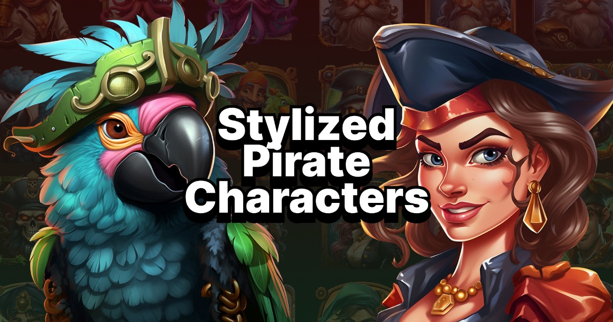 Pirate hand-painted stylized portraits of characters for casino slots ...