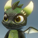 Cartoon Dark Green Baby Dragon 3D Model & 5 Music Tracks & 36 Sound Effects