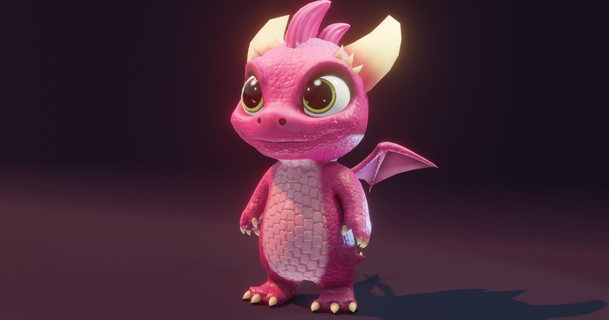 Stylized Pink Baby Dragon 3d Model (Low-Poly, Game-Ready, Animated ...