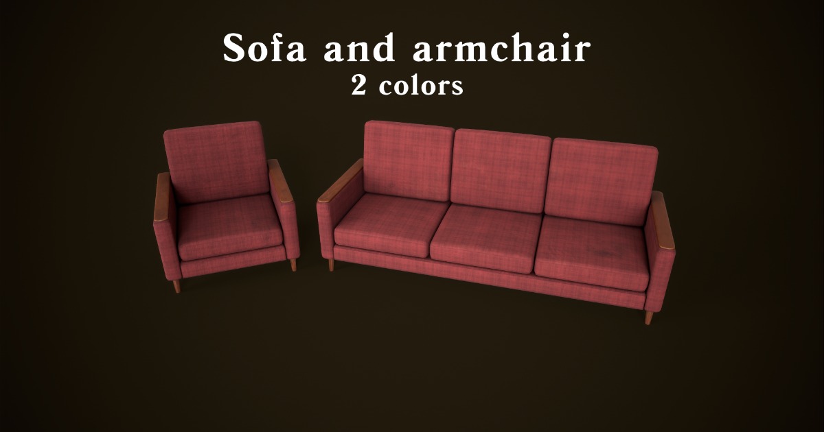 Old armchair and sofa model set | 3D Furniture | Unity Asset Store