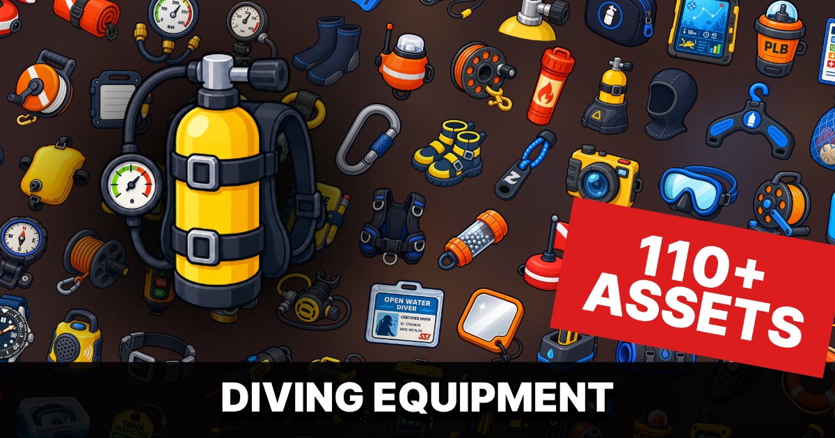 Diving Scuba Underwater Ocean Exploration Equipment Icons Pack