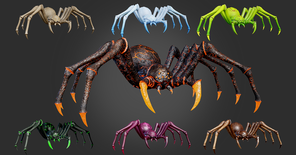 Stylized Spider 7 Skin Variants Pack | 3D Characters | Unity Asset Store