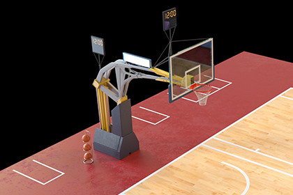 Basketball Court Set with Backboard, Hoop, Parquet, Balls, Digital Timer, Screen