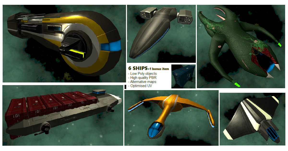 Low Poly Spaceship 6-Pack | 3D Space | Unity Asset Store