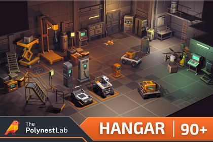 Low Poly Sci-Fi Hangar / Cosmic Retro