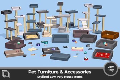 Pet Furniture & Accessories – Stylized Low Poly House Items