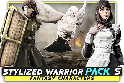 3 in 1 - Stylized Character Pack - Maid Mary - White Pigeon - Shield Guardian