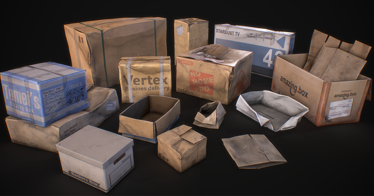 Cardboard R6 Props Damaged Cardboard Box Pack – 16 Game Ready Props | 3D Props | Unity ...