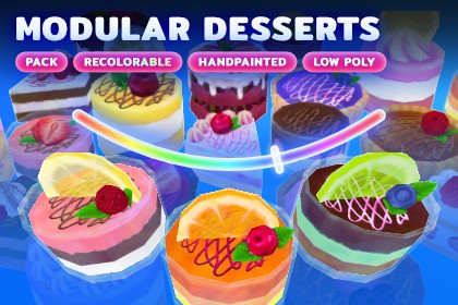 Modular Hand-Painted Dessert Pack – Customizable Low-Poly Bakery Food Props