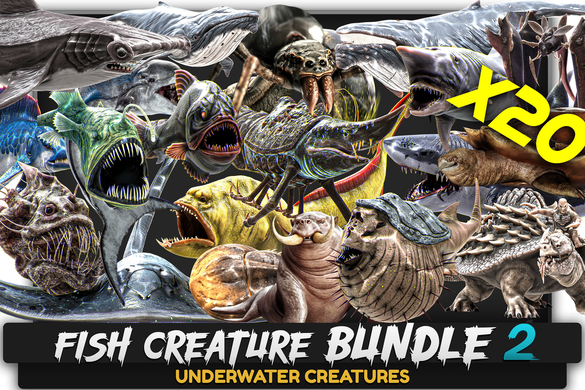 Underwater Creatures Bundle – 20 Fish & Sea Animals + 3 Bonus Models