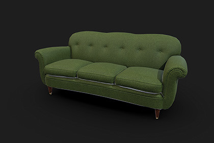 Vintage Green Sofa 3D Model Game-Ready