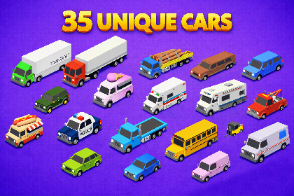 Low Poly City Vehicles Pack (35 Unique)