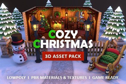 45+ Christmas Cabin & Toy Workshop 3D Game Ready Lowpoly 3D Asset Pack