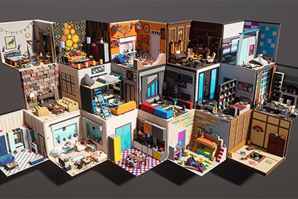 Low Poly 15 Rooms 1000+ objects Vol.1