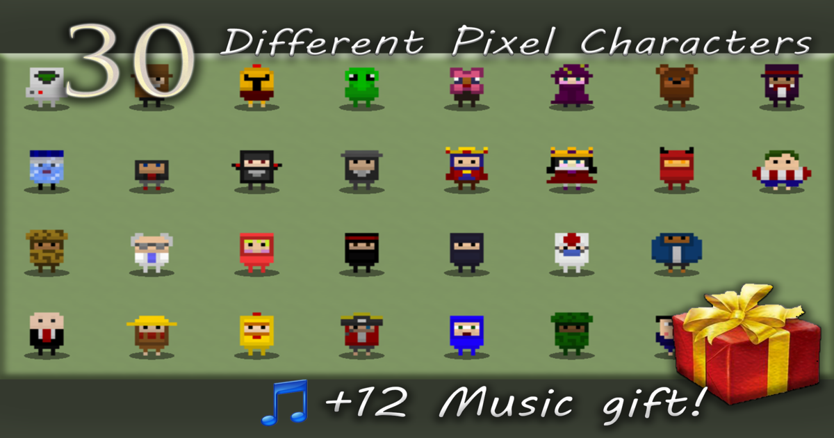 30 Pixel Characters + 12 Music Gift | 2D Characters | Unity Asset Store