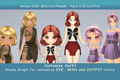 Modular Anime Female Character - Combo 2 (3 outfit)