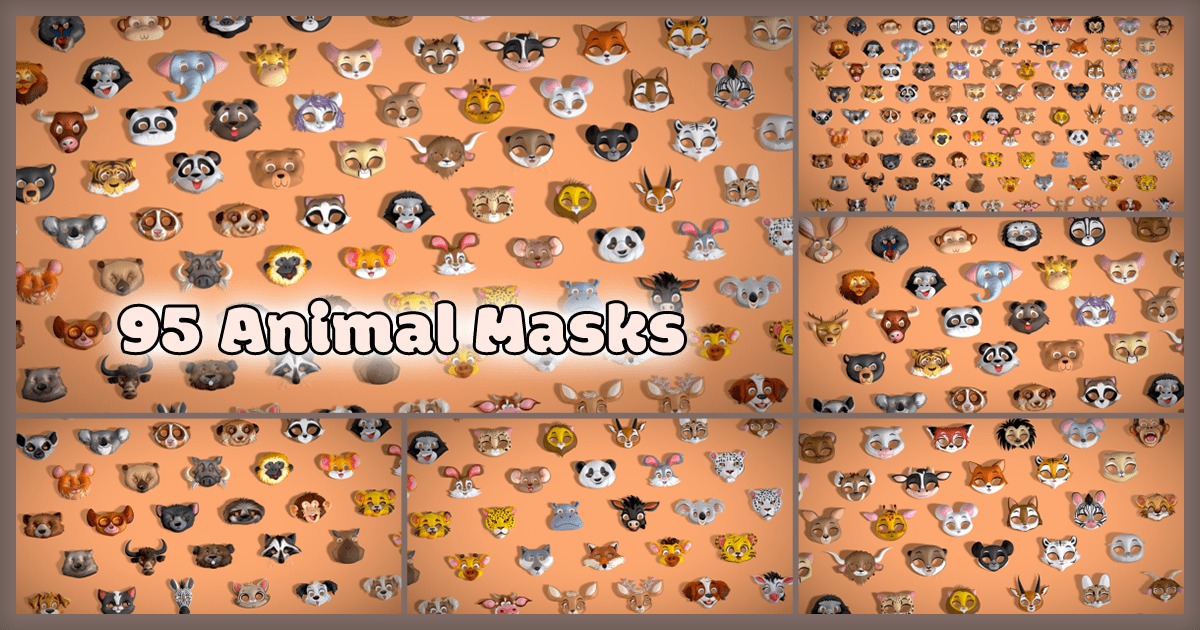 95 Animal Masks Mega Pack - Cartoon Masks Low Poly | 道具 | Unity Asset Store