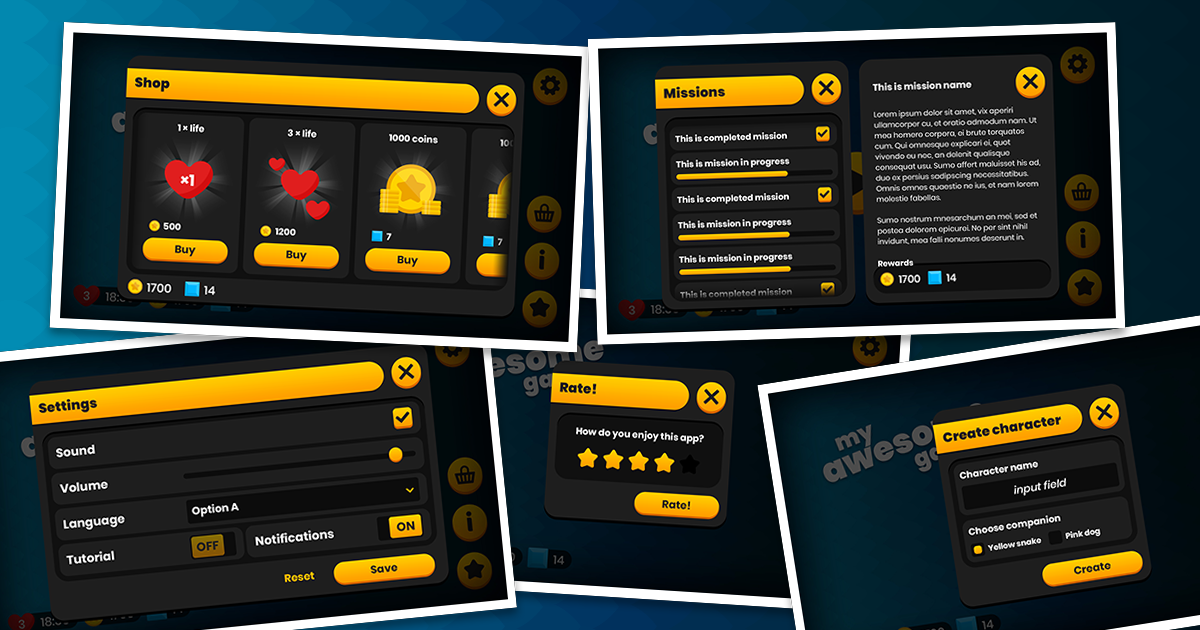 Black & Yellow GUI | 2D Icons | Unity Asset Store