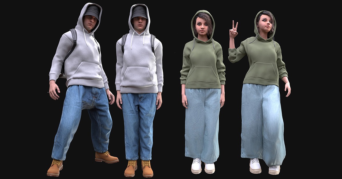 Collection 32 - Man/Woman in Autumn Outfit - Rigged | 3D Characters ...