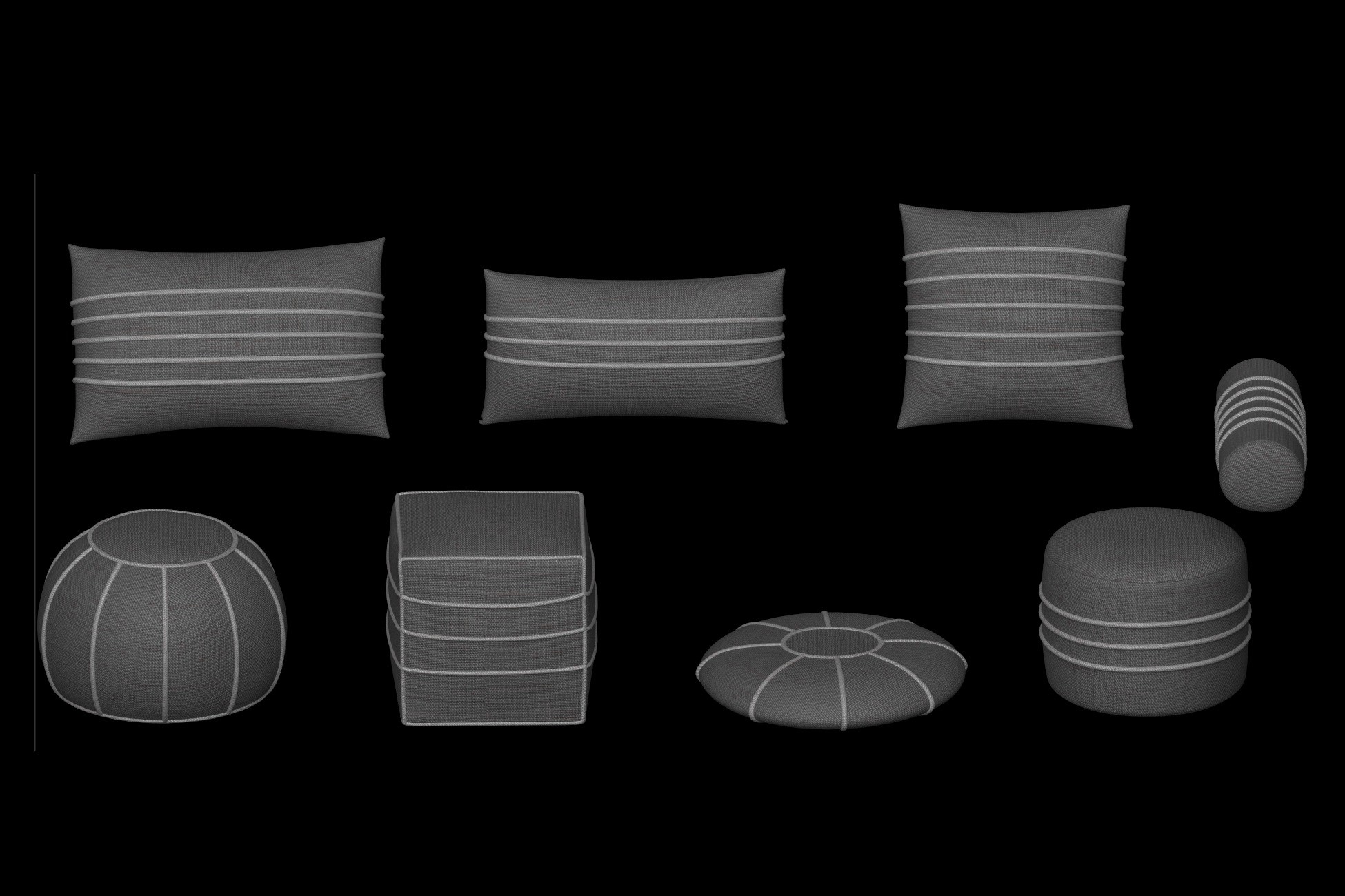 Pillows and Pouffes with piping 3D Interior Unity Asset Store