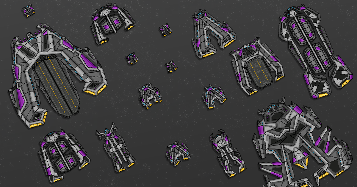 Pixel Art Starship Fleet Package Valexian Fleet 2D ่ง่ฒ Unity Asset
