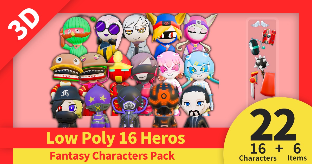 Low Poly 16 Heros - Fantasy Characters Pack | 3D Humanoids | Unity ...