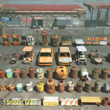 Post-Apocalyptic Junkyard Rusty Gas Station Props Pack (217 3d assets)