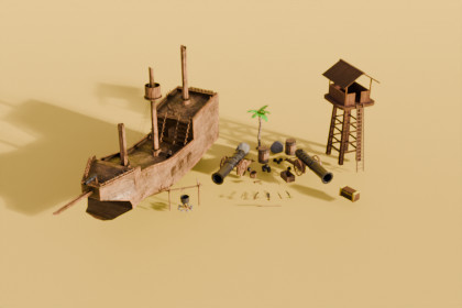 3D Stylized Pirate Island Props Pack