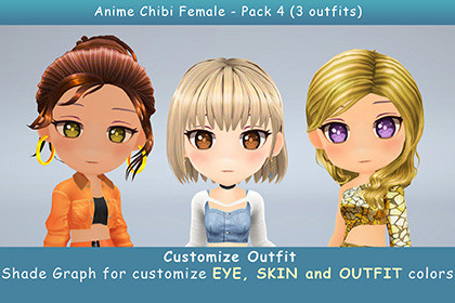 Anime Chibi Female Dancer - Combo 4 (3 outfits)
