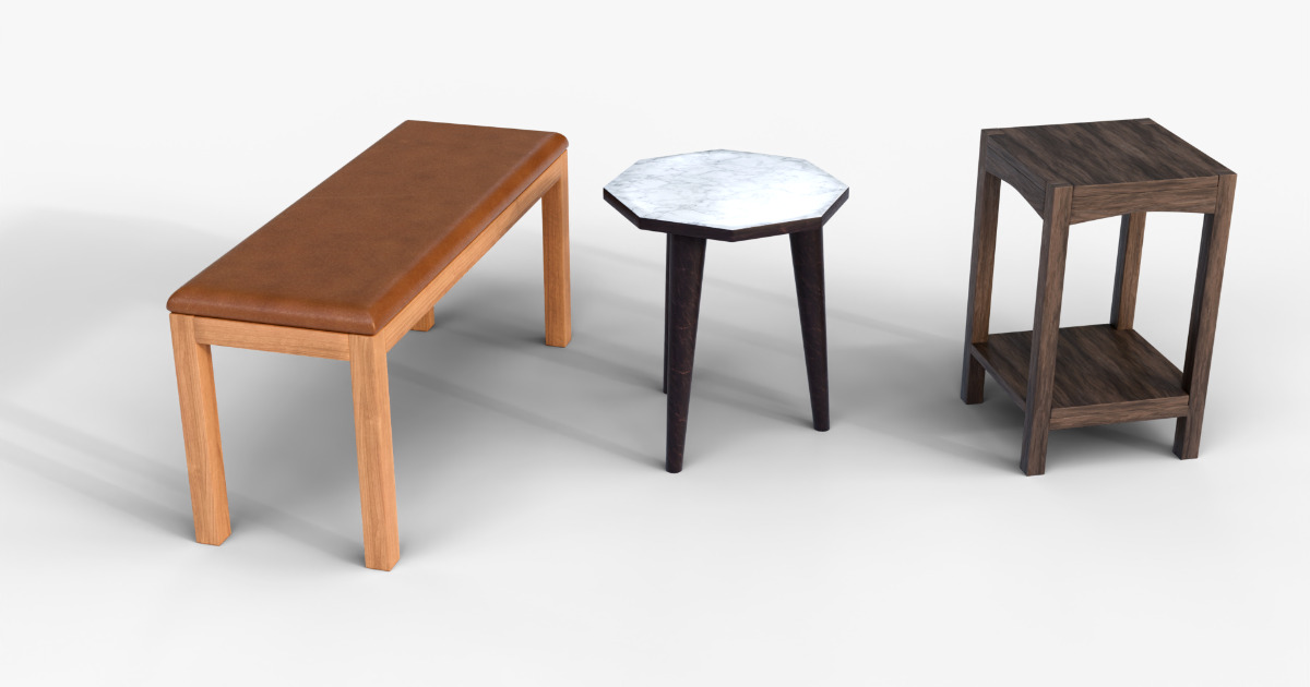 3 Wooden Bench and Side Table Set Pack 1 | 3D Furniture | Unity Asset Store