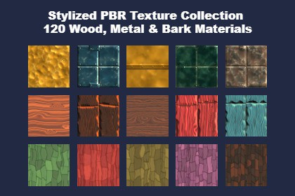 Stylized PBR Texture Collection | 120 Wood, Metal & Bark Materials