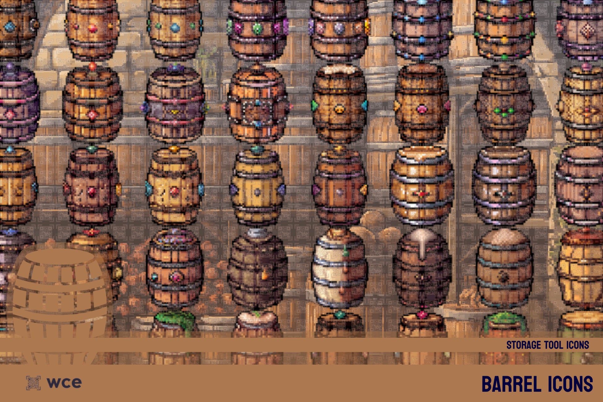 Barrel Icons - 2D Pixel Storage Tools and Profession Resource Bundle ...
