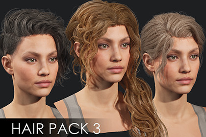 Realistic female hairstyles, pack #3 | Rigged hair, game-ready, low-poly
