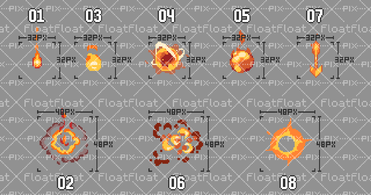 Pixel Art Fire Effects Pack - 01 (2D ) | 2D Textures & Materials ...