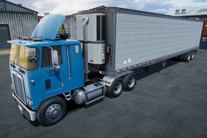 80s cabover with refrigerated trailer