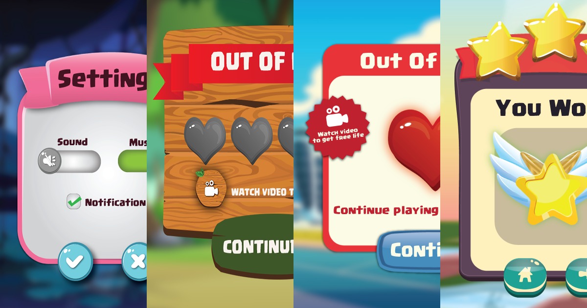 Combo of Awesome Game UI Pack, Button Pack and Icon pack from 11 to 18 ...