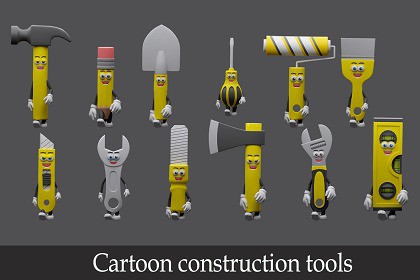 Cartoon characters construction tools
