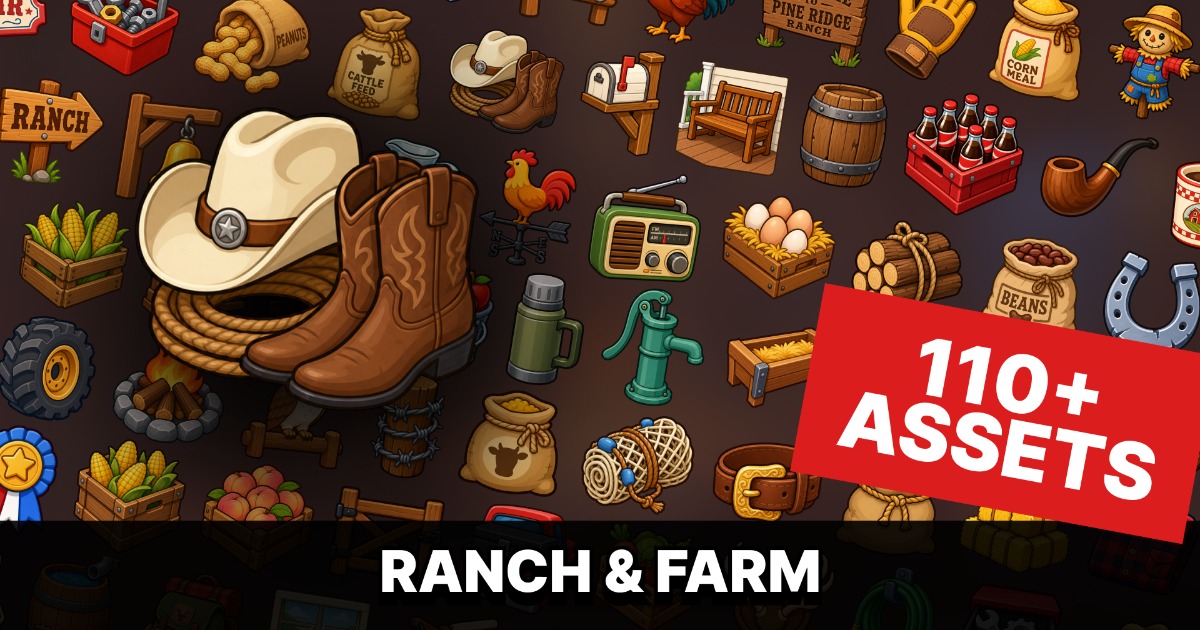 Ranch Farm Country Western Supplies Rural Life Icons Pack | 2D | Unity ...