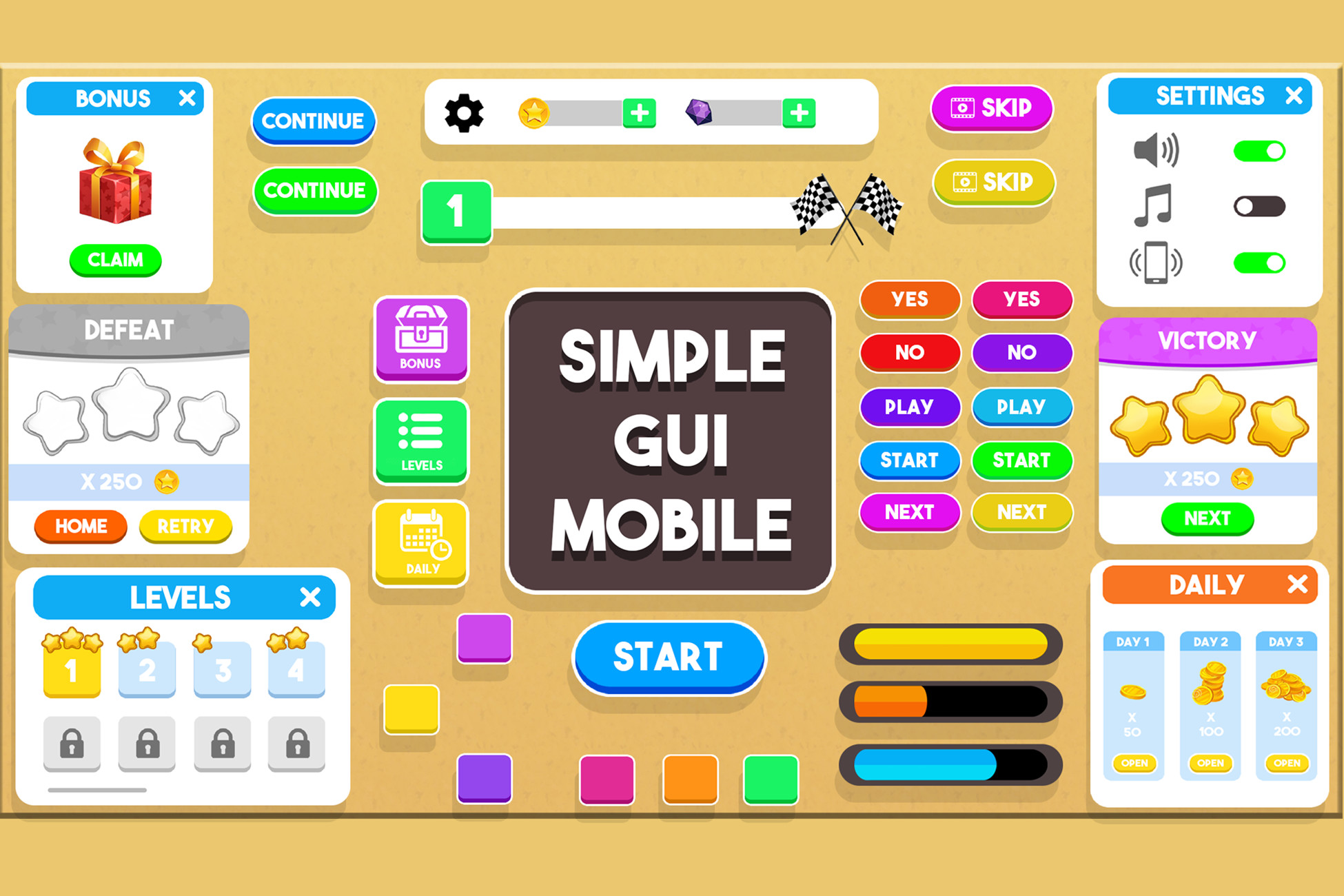 Simple Hyper Casual UI Pack Mobile Games 3D GUI Unity Asset Store
