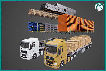 Heavy Truck 04 Flatbed Load Trailer URP HDRP Textures