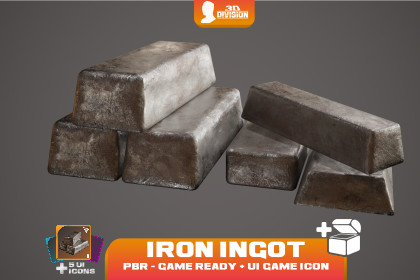 Iron Ingot + 5 Loot Icons - PBR Game Ready