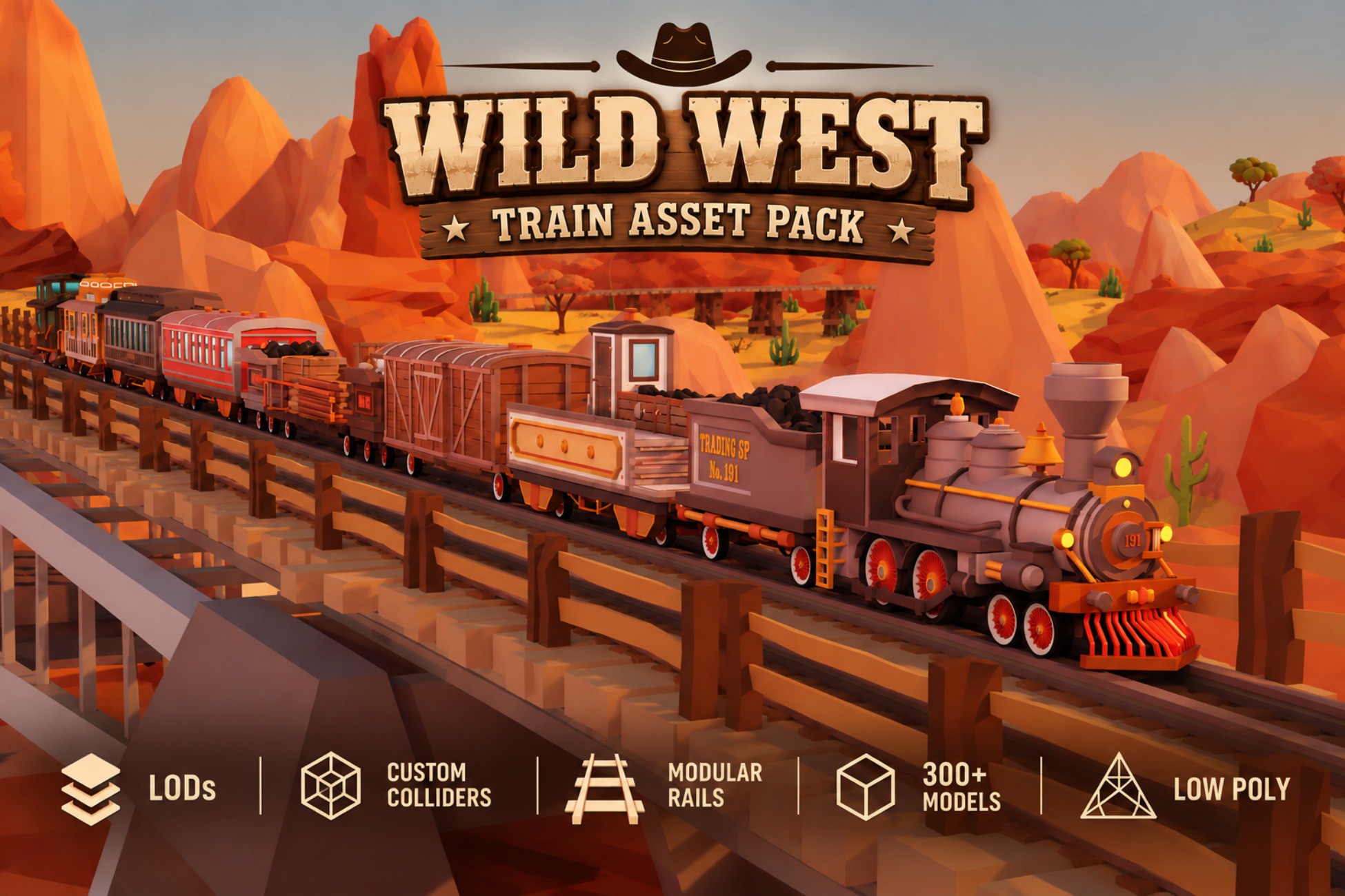 Low Poly Wild West Train Pack