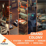 Sci-Fi Low Poly Interior Bundle: Grand Colony Collection (5-in-1) | Cosmic Retro