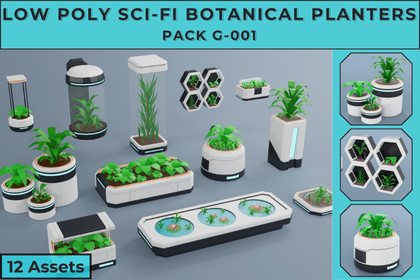 Low Poly Sci-Fi Botanical Planters Pack G-001