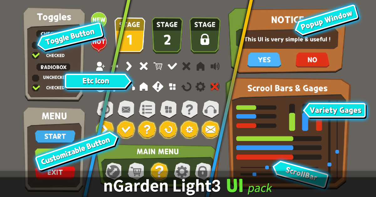 nGarden Light 3 UI Pack | 2D GUI | Unity Asset Store