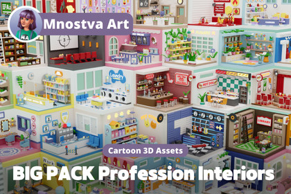 BIG PACK Cozy Cartoon Profession Rooms Interiors